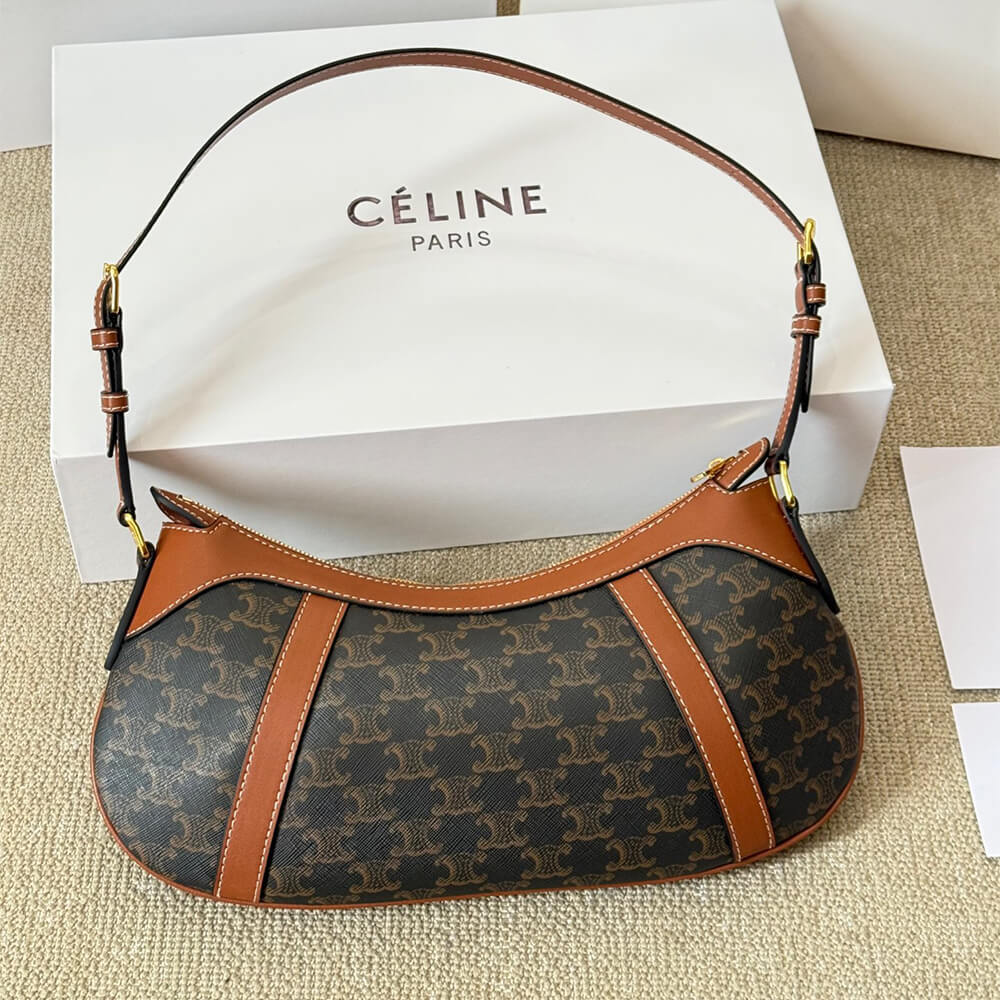 CELINE STRIPED LOGO PRINTED COW LEATHER HOBO BAG