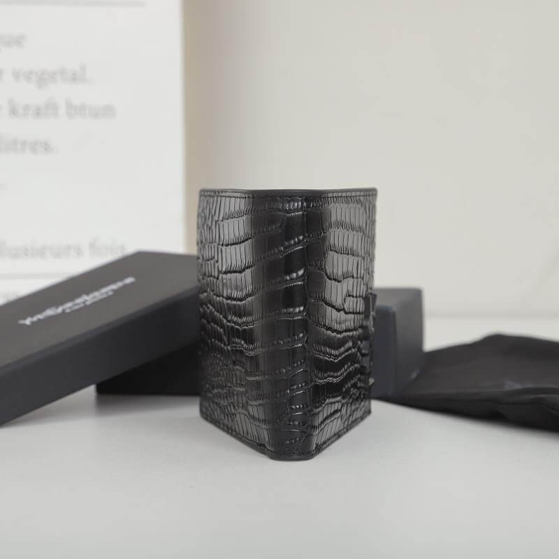 YSL tiny cassandre wallet in crocodile embossed matte leather