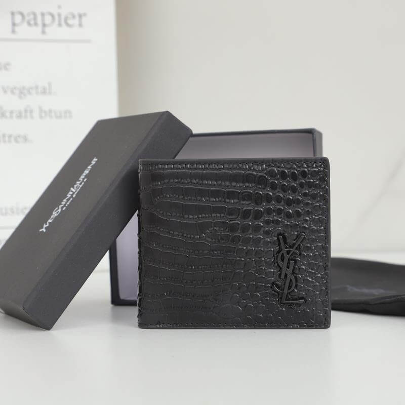 YSL tiny cassandre wallet in crocodile embossed matte leather