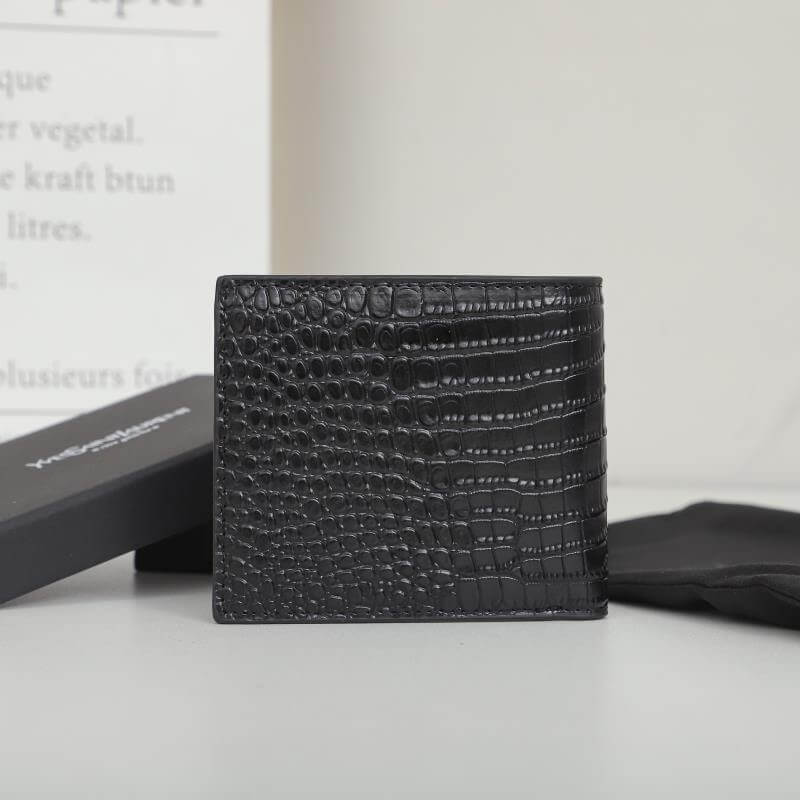 YSL tiny cassandre wallet in crocodile embossed matte leather