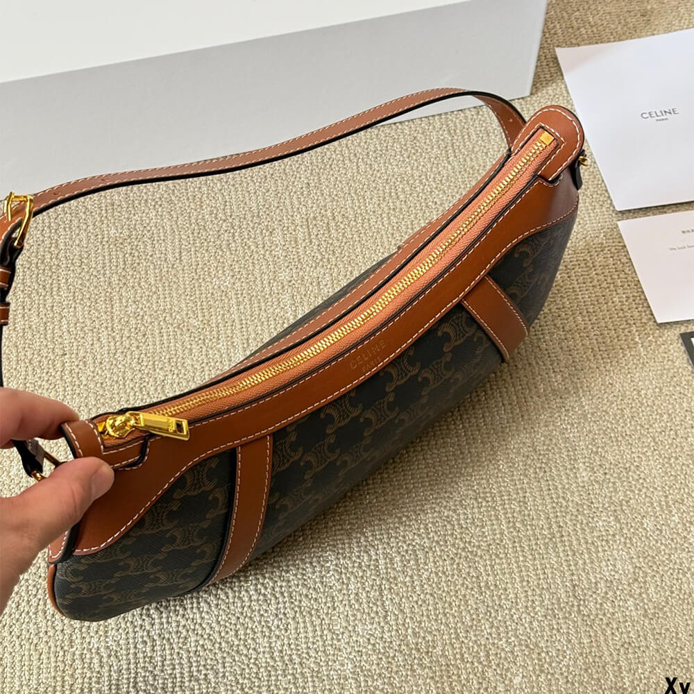 CELINE STRIPED LOGO PRINTED COW LEATHER HOBO BAG