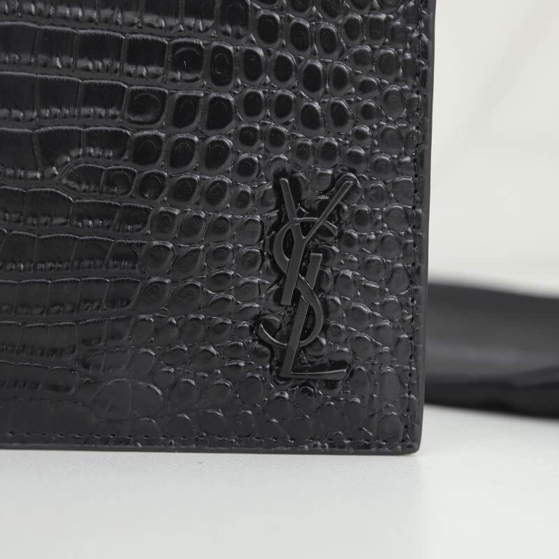 YSL tiny cassandre wallet in crocodile embossed matte leather