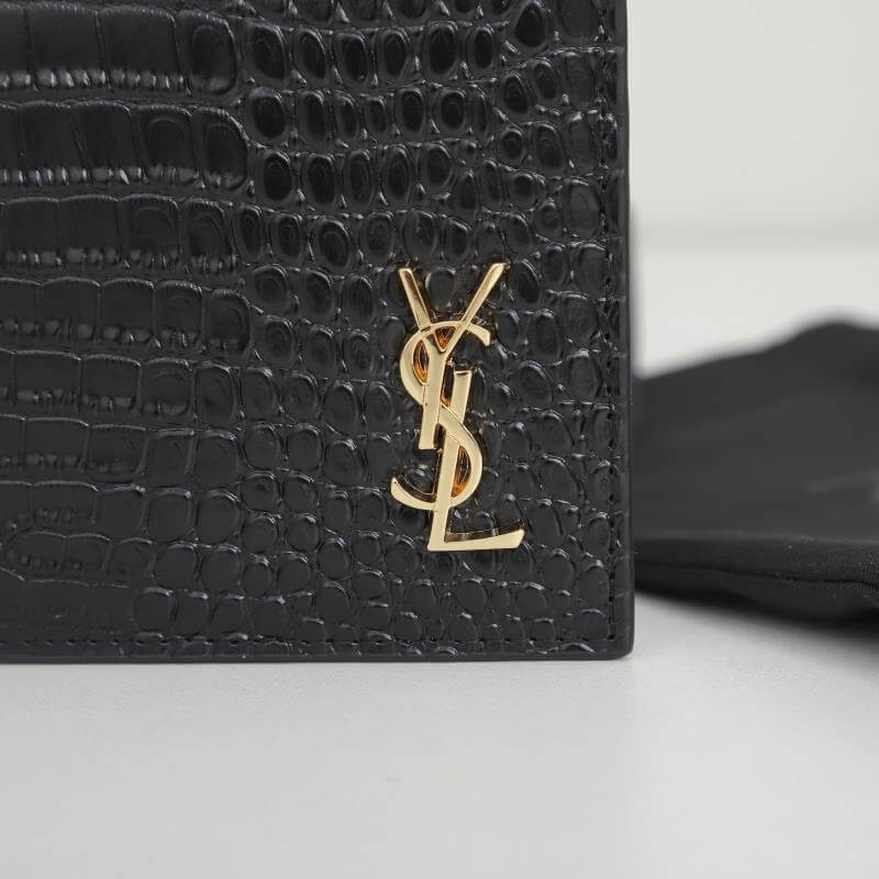 YSL tiny cassandre wallet in crocodile embossed matte leather