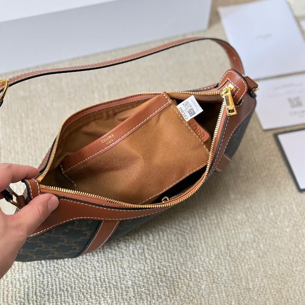 CELINE STRIPED LOGO PRINTED COW LEATHER HOBO BAG