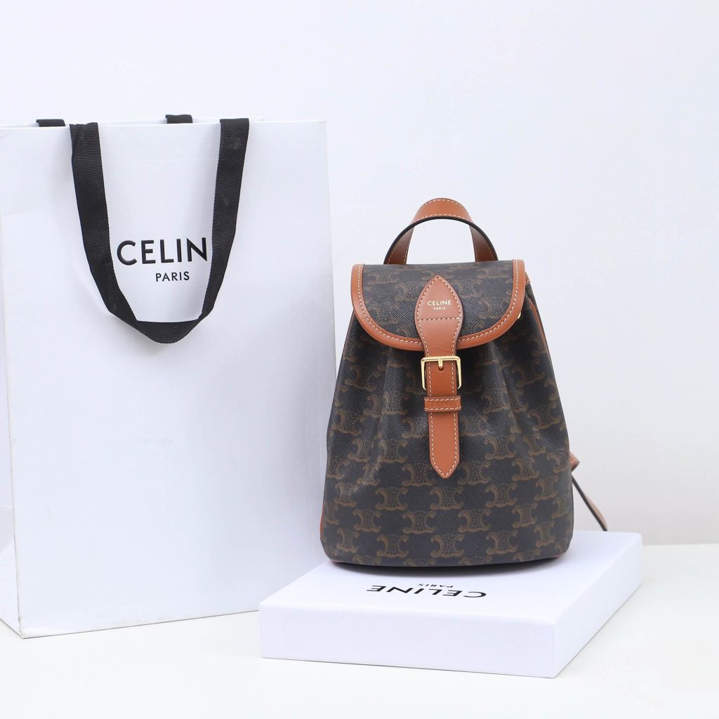 CELINE FOLCO Logo Print Calfskin Mini Backpack