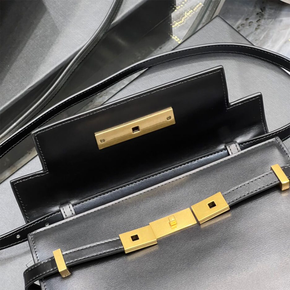 MANHATTAN SMALL SHOULDER BAG IN BOX SAINT LAURENT LEATHER