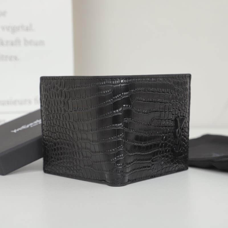 YSL tiny cassandre wallet in crocodile embossed matte leather