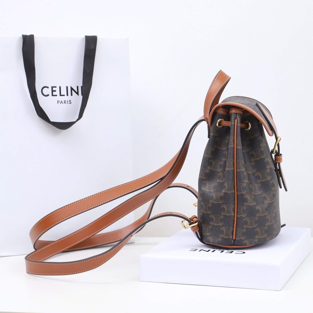 CELINE FOLCO Logo Print Calfskin Mini Backpack