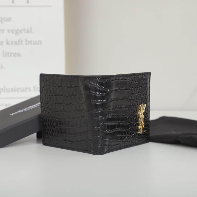 YSL tiny cassandre wallet in crocodile embossed matte leather