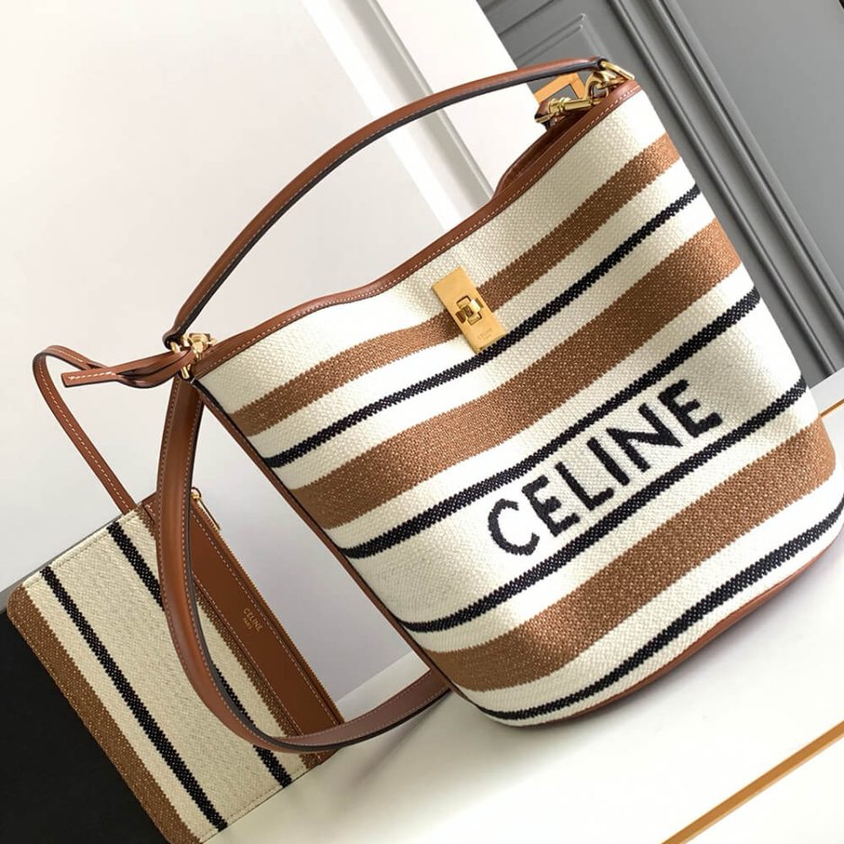 Celine BUCKET 16 BAG IN STRIPED TEXTILE WITH CELINE JACQUARD(high-end grade)
