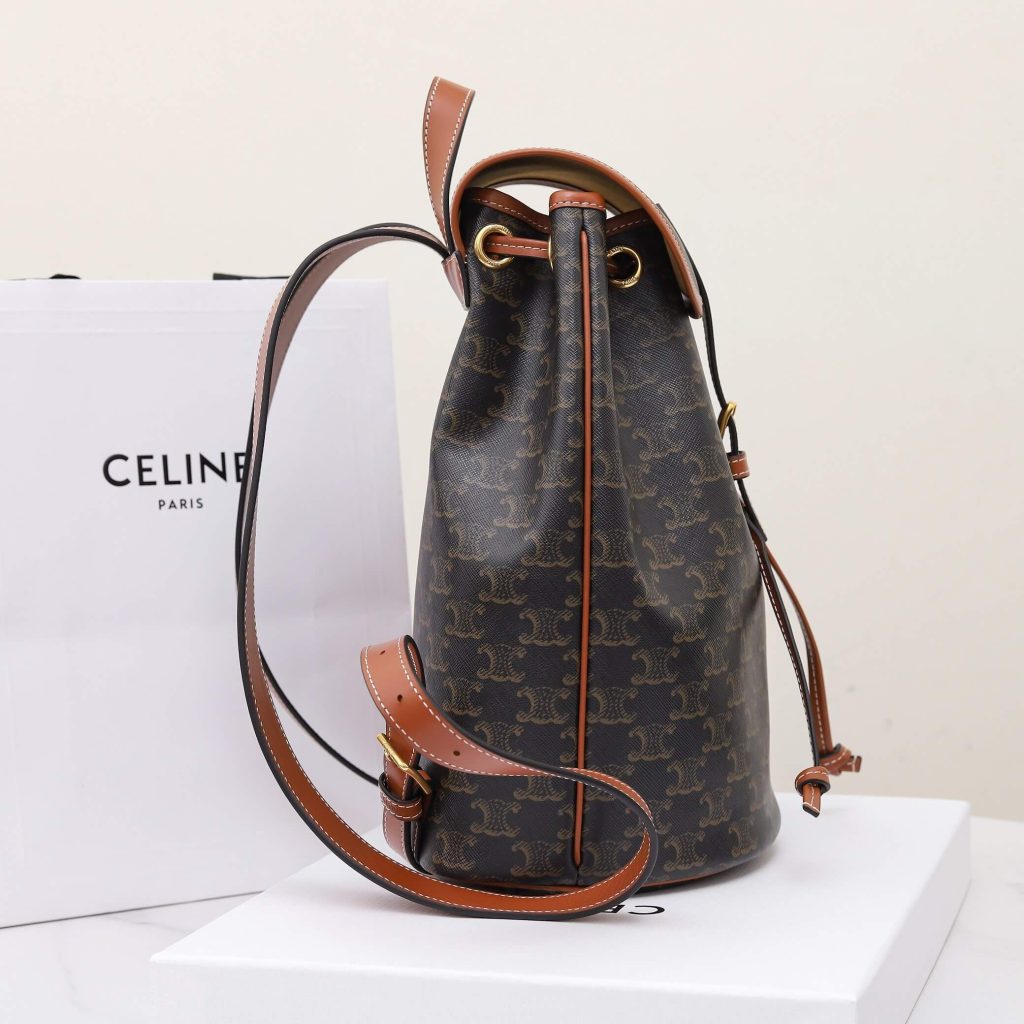 CELINE FOLCO Logo Print Calfskin Medium Backpack