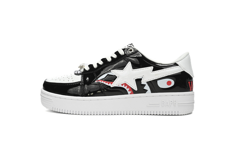 A Bathing Ape Bape Sta Low Black and White Shark 1H30-191-009