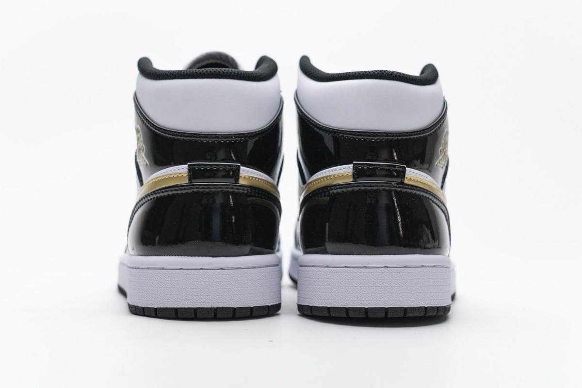Air Jordan 1 Mid Patent Black White Gold 852542-007