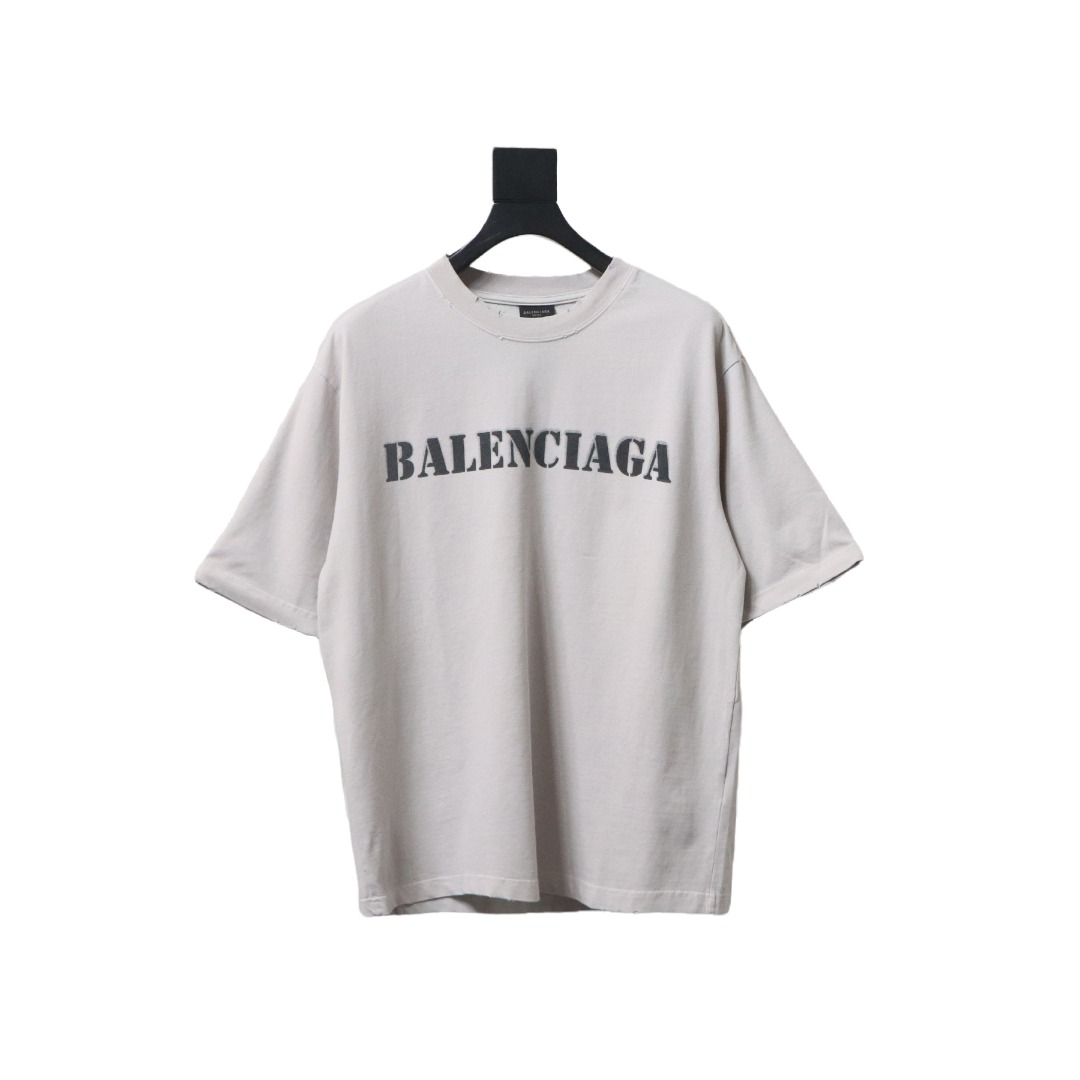 Balenciaga Blurred Inkjet Letters Short Sleeve T-shirt Light Gray