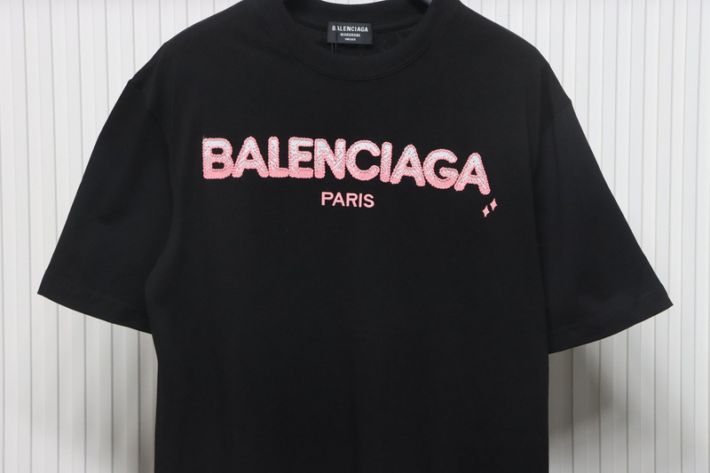 Balenciaga 25ss gradient letter embroidery short sleeve black