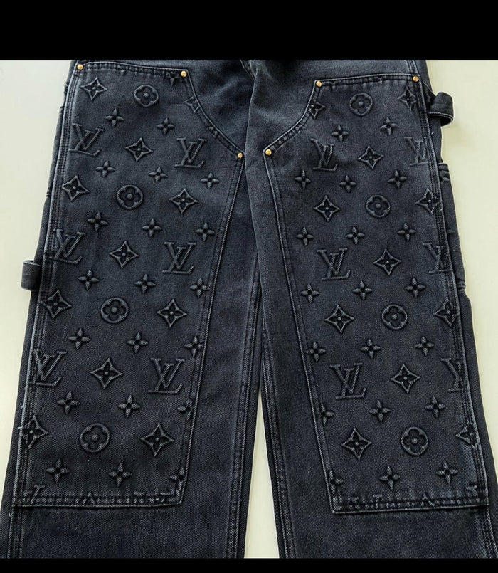 Louis Vuitton Monogram Detail Carpenter Denim Pants Black