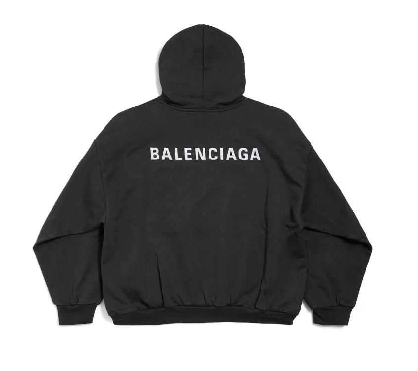 New Balenciaga Back Hoodie Medium Fit in Black medium fleece
