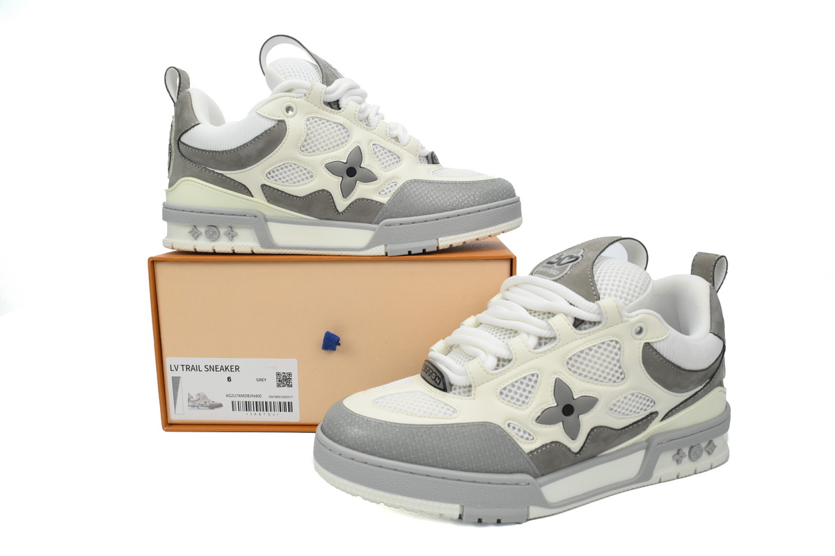 LOUIS VUITTON Leather lace up Fashionable Board Shoes White Gray 1ACQP4