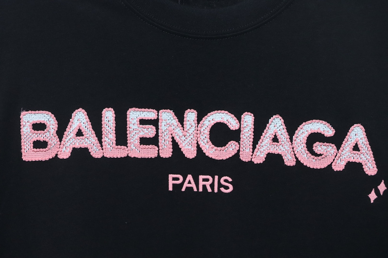 Balenciaga 25ss gradient letter embroidery short sleeve black