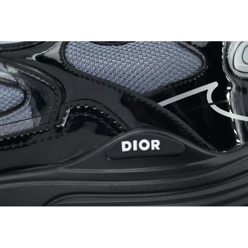 Dior B30 Round Head Logo Sneakers Patent Leather Gray