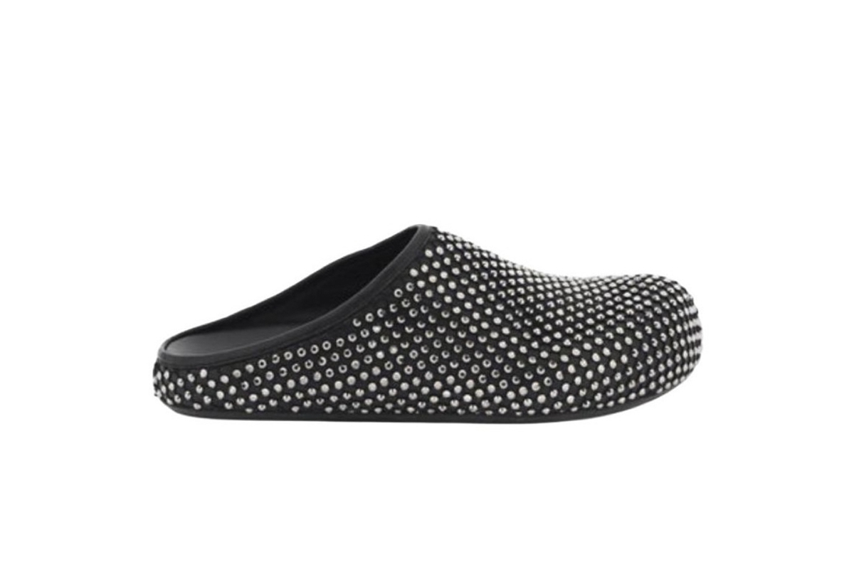 Marni Calfskin Fussbett Sabot Black Leather with Rhinestones SBMR000600P639400N99