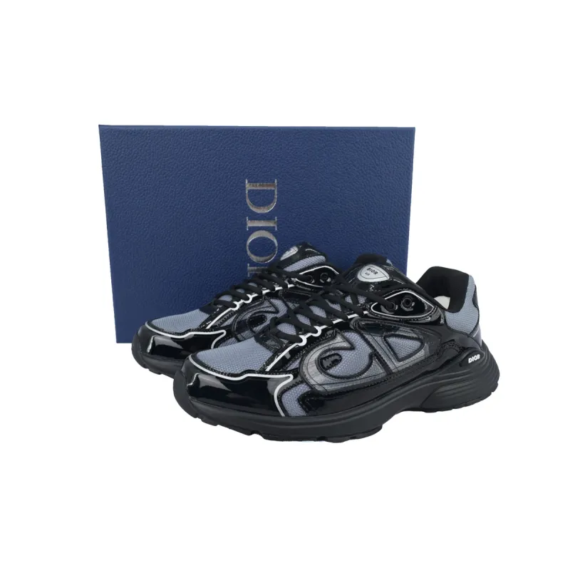 Dior B30 Round Head Logo Sneakers Patent Leather Gray