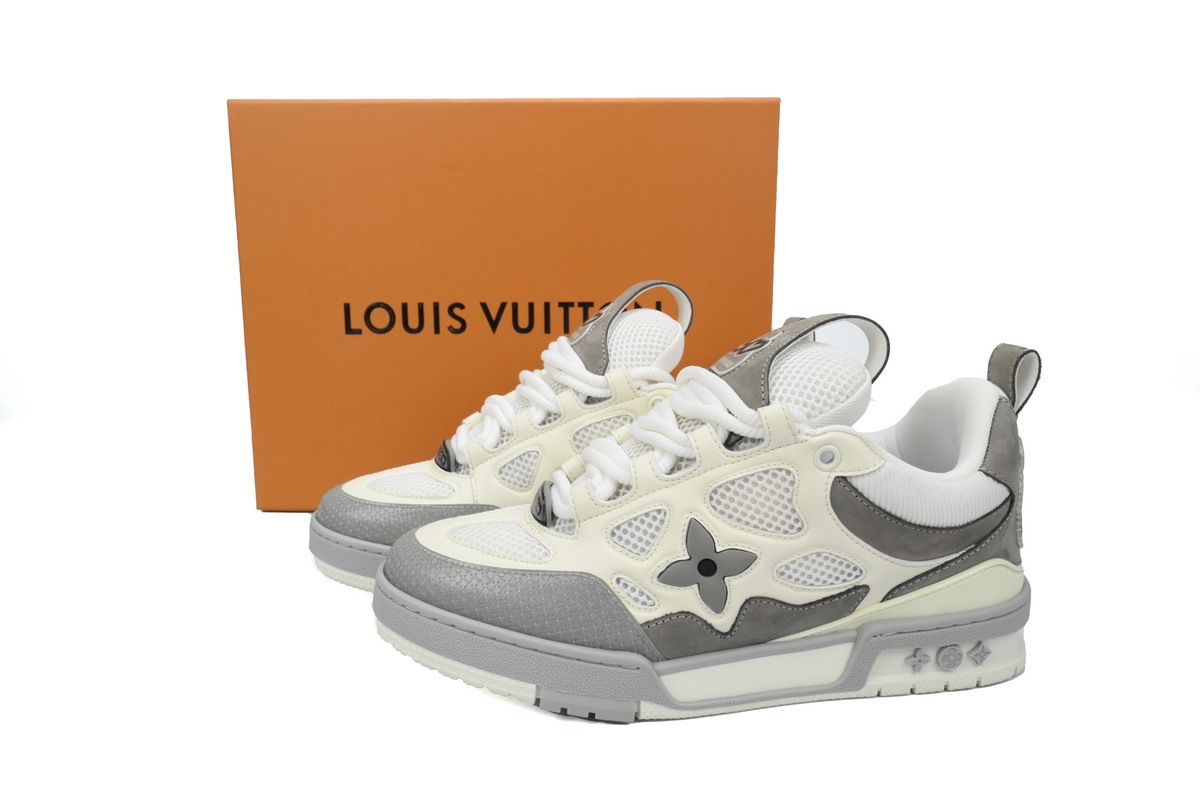 LOUIS VUITTON Leather lace up Fashionable Board Shoes White Gray 1ACQP4