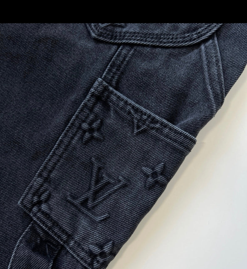 Louis Vuitton Monogram Detail Carpenter Denim Pants Black