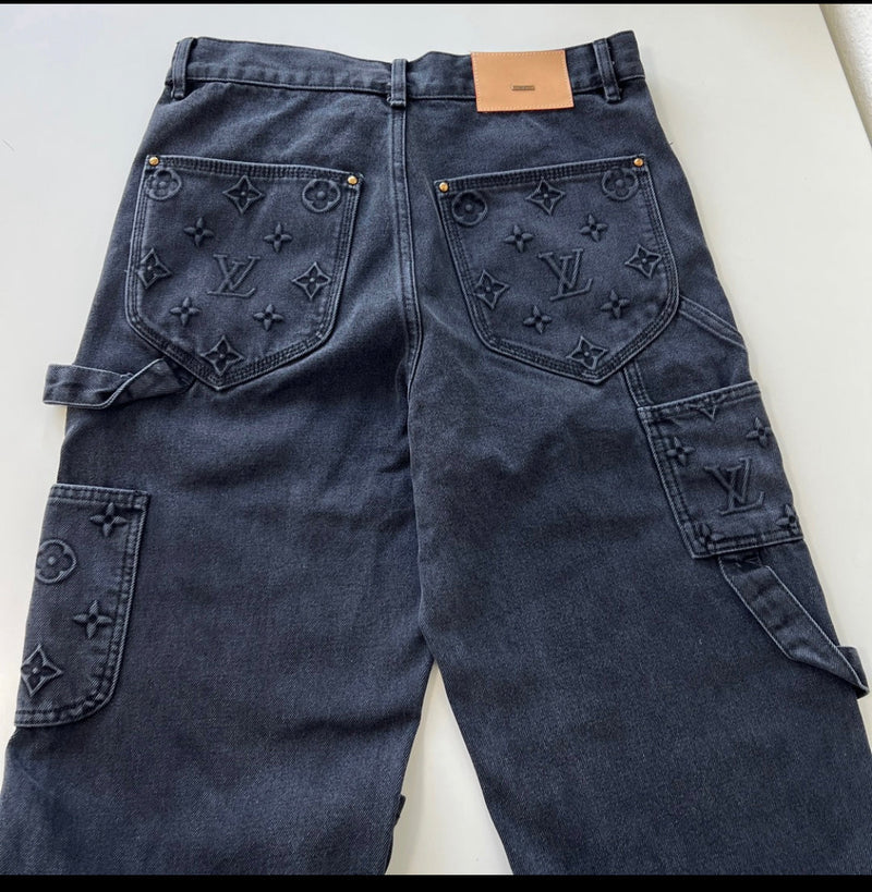 Louis Vuitton Monogram Detail Carpenter Denim Pants Black