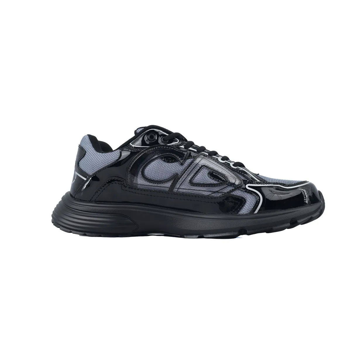 Dior B30 Round Head Logo Sneakers Patent Leather Gray