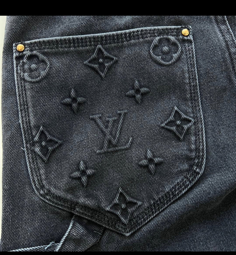 Louis Vuitton Monogram Detail Carpenter Denim Pants Black