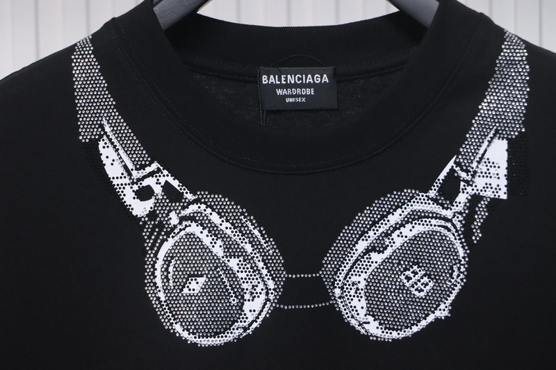 Balenciaga Hot Diamond Earphone Short Sleeve Black