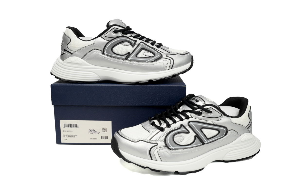 Dior Light Grey 'B30' Sneakers Black Silver 3SN279 ZMA1 6141