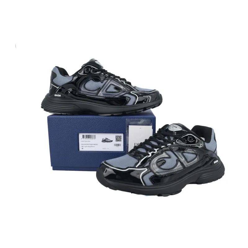 Dior B30 Round Head Logo Sneakers Patent Leather Gray