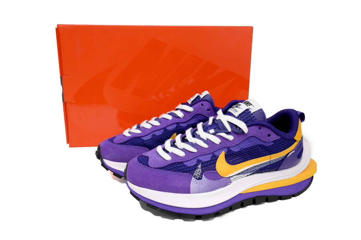 Sacai x Nike VaporWaffle Sesame Purple, White, and Yellow DV1363-103