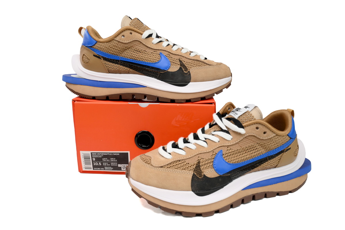 Sacai x Nike VaporWaffle Sesame Brown Blue Black CV1363-201