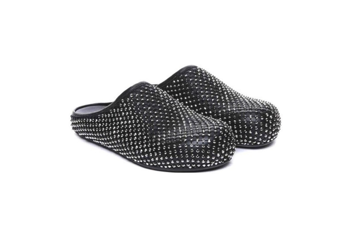 Marni Calfskin Fussbett Sabot Black Leather with Rhinestones SBMR000600P639400N99