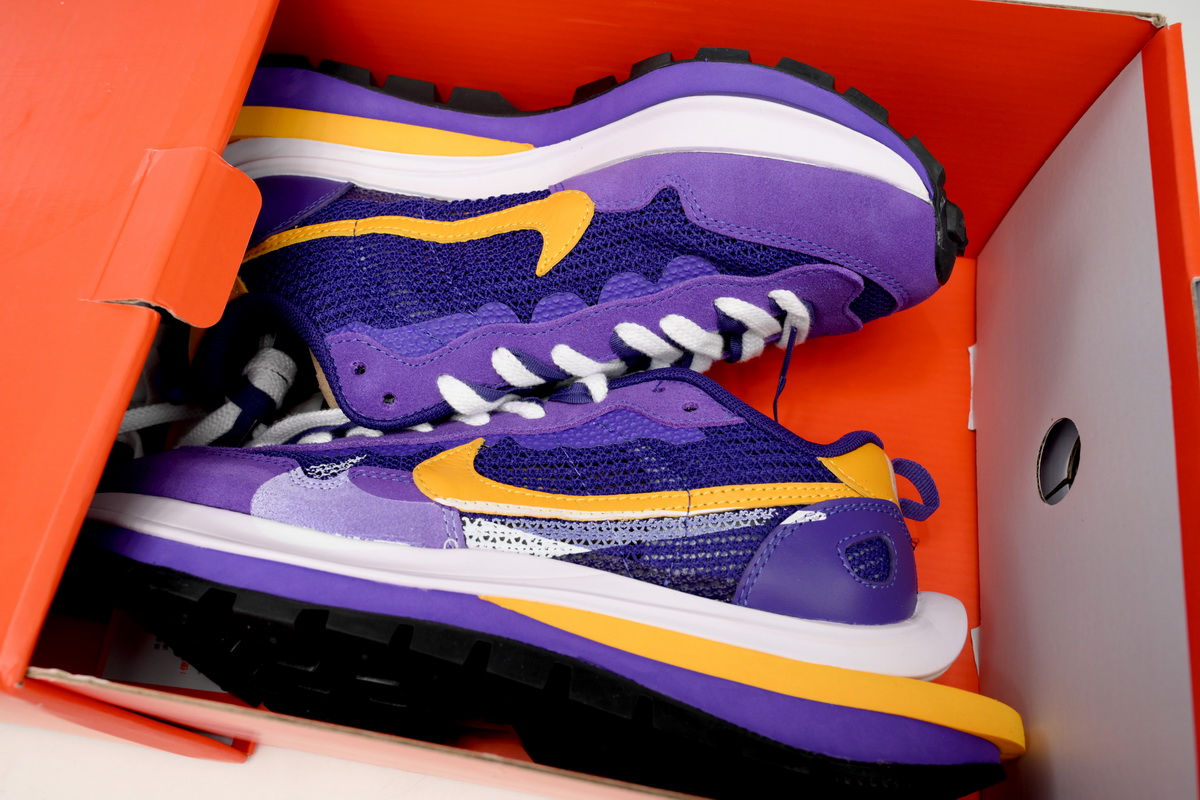 Sacai x Nike VaporWaffle Sesame Purple, White, and Yellow DV1363-103