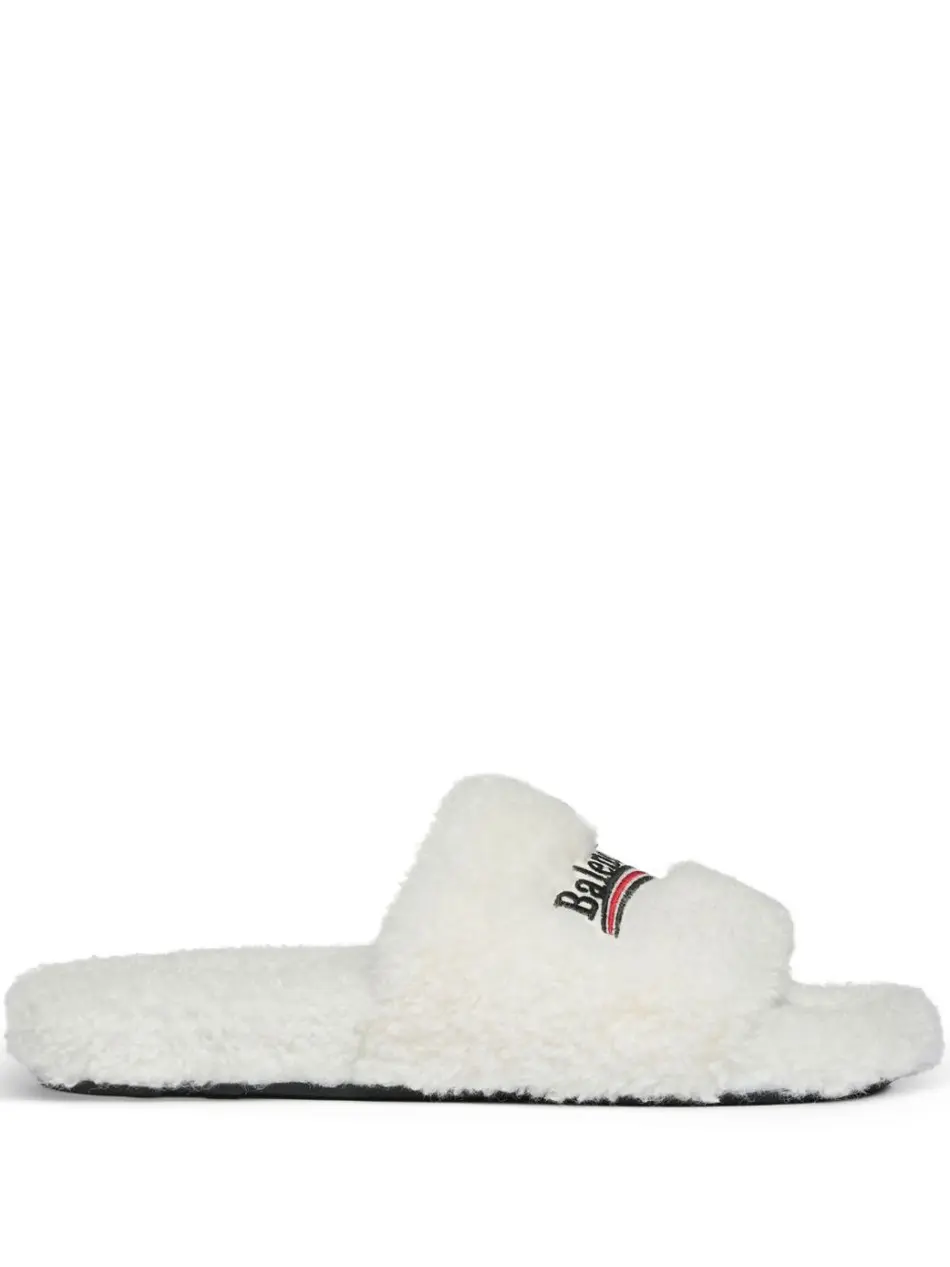 Balenciaga Furry Slides White