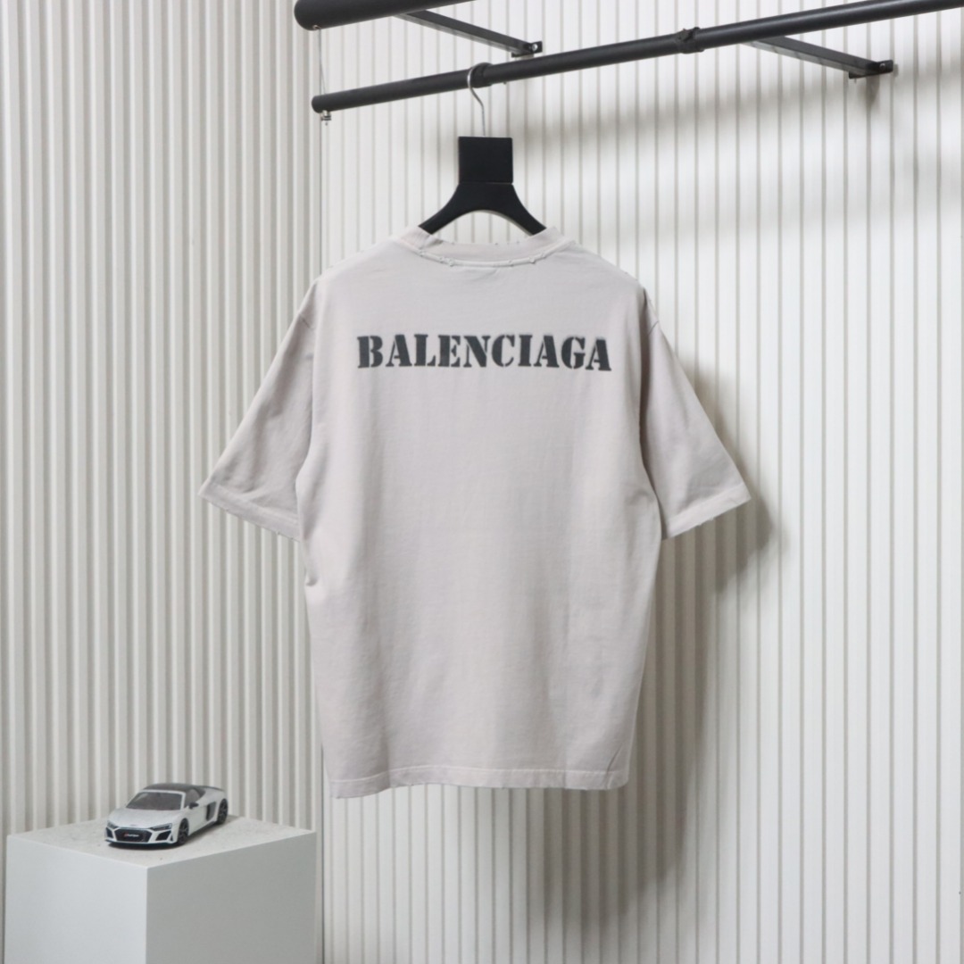 Balenciaga Blurred Inkjet Letters Short Sleeve T-shirt Light Gray