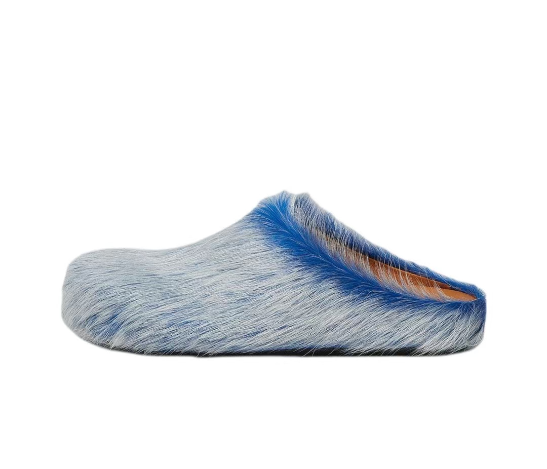 Marni Long hair Calfskin Fussbett Clogs Blue SBMR000600P8006
