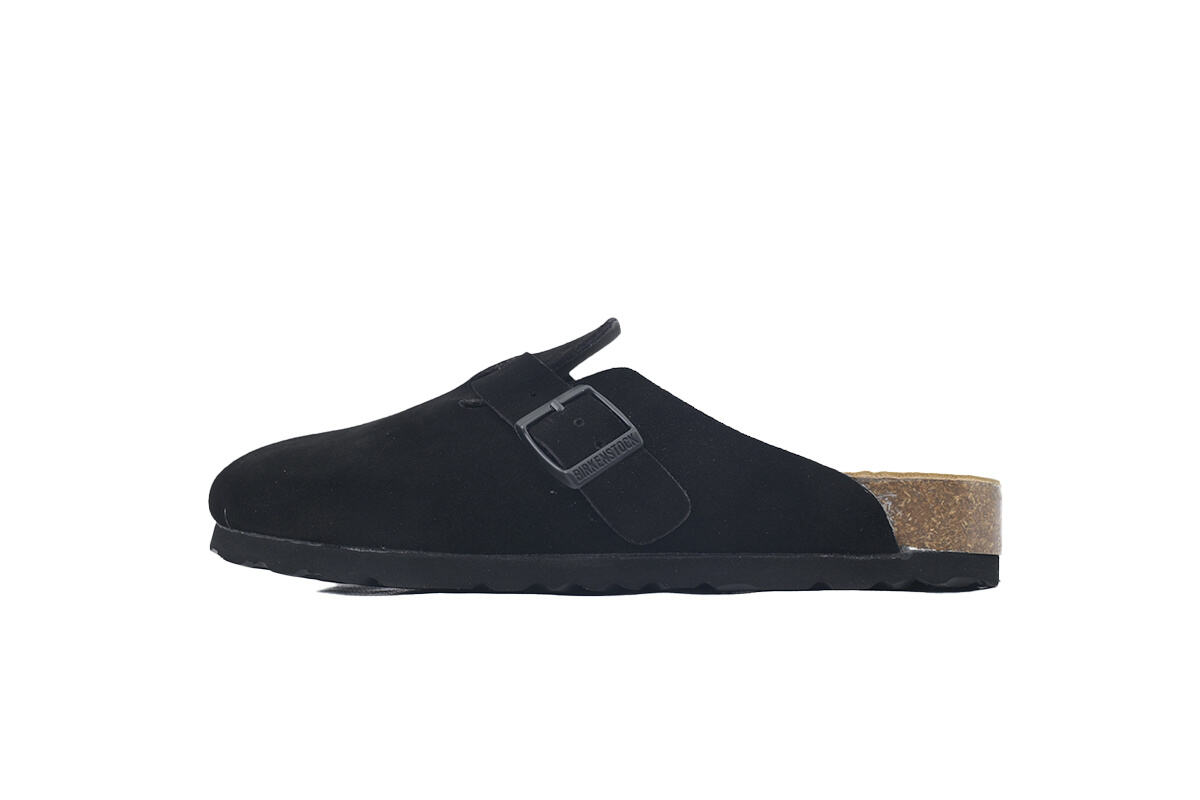 Birkenstock Boston Soft Footbed Black Velvet And Black Buckle