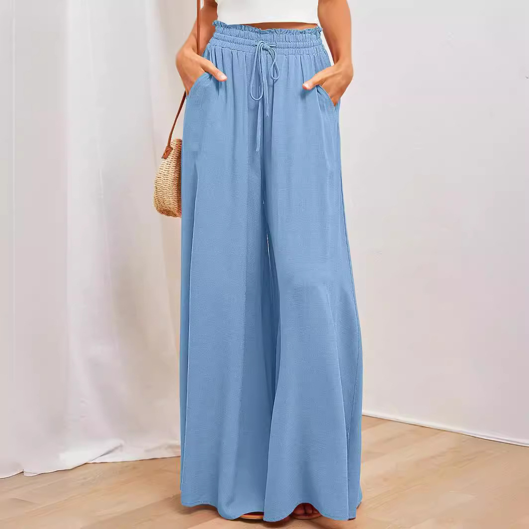 Women's Wide-Leg Pants with Elastic Waistband High-Waisted Long Skirt Pants for Autumn Winter