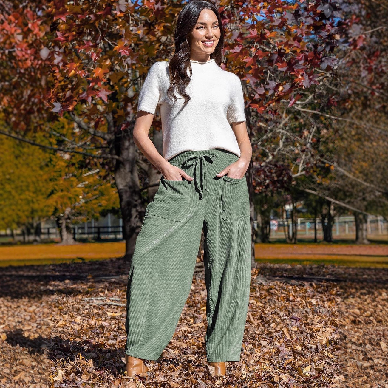 Women's Corduroy Harem Pants Wide-Leg Casual Trousers Slimming Fit Autumn Winter Fashion