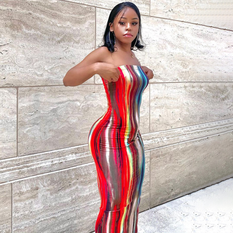 Plus Size Women's Tie-Dye Off-Shoulder Tube Dress Wide-Leg Overalls in Colorful Options for Spring Summer Commuting Elegant Style
