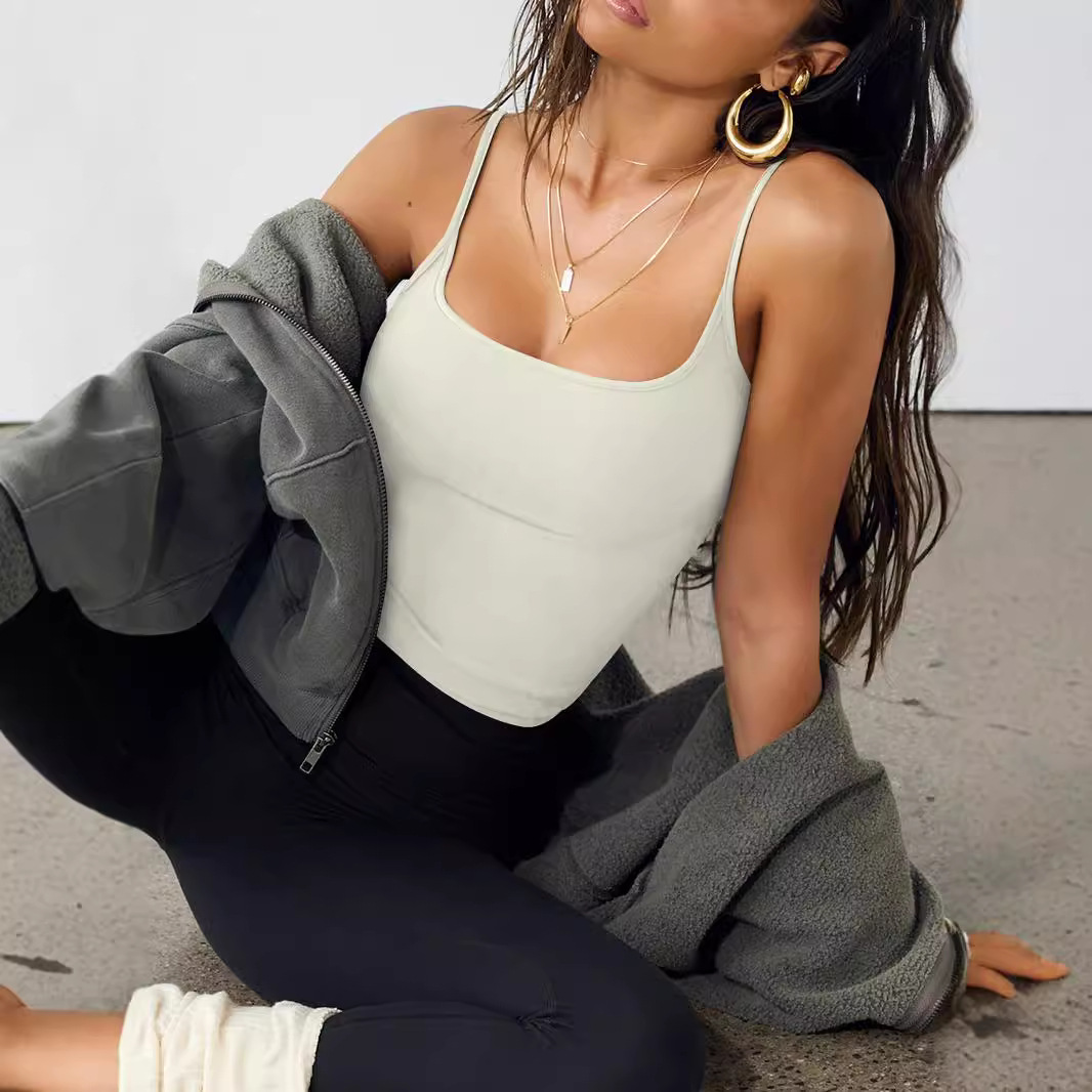 European & American Style Slim Fit Short Tank Top in Milk Silk Fabric for Women