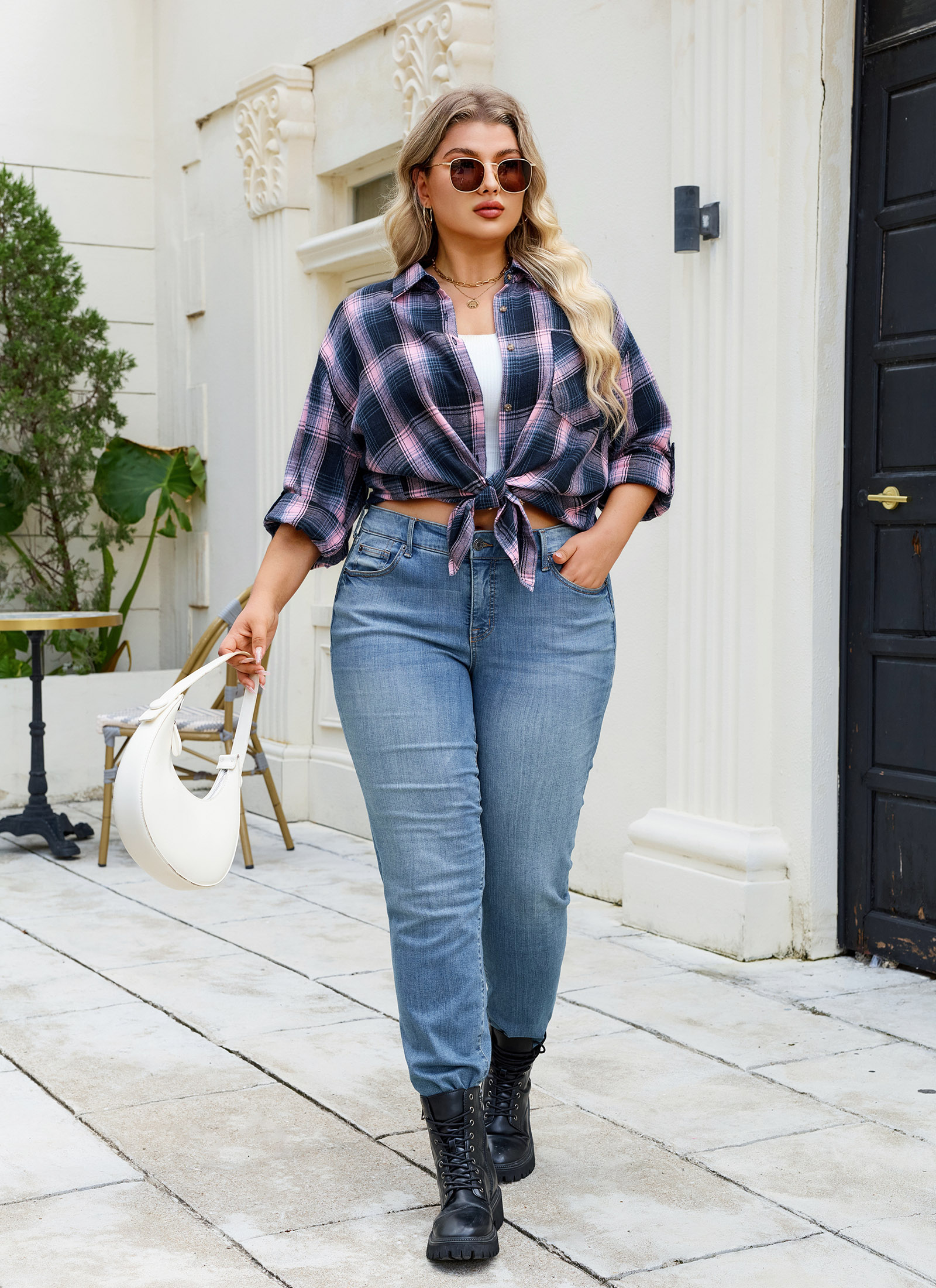 Womens Plus Size Flannel Shirts Long Sleeve Button Down Plaid Shirt Roll Up Oversize Checkered Blouse Top Fall A-01 Pink Flannel Plaid Shirt - splensive