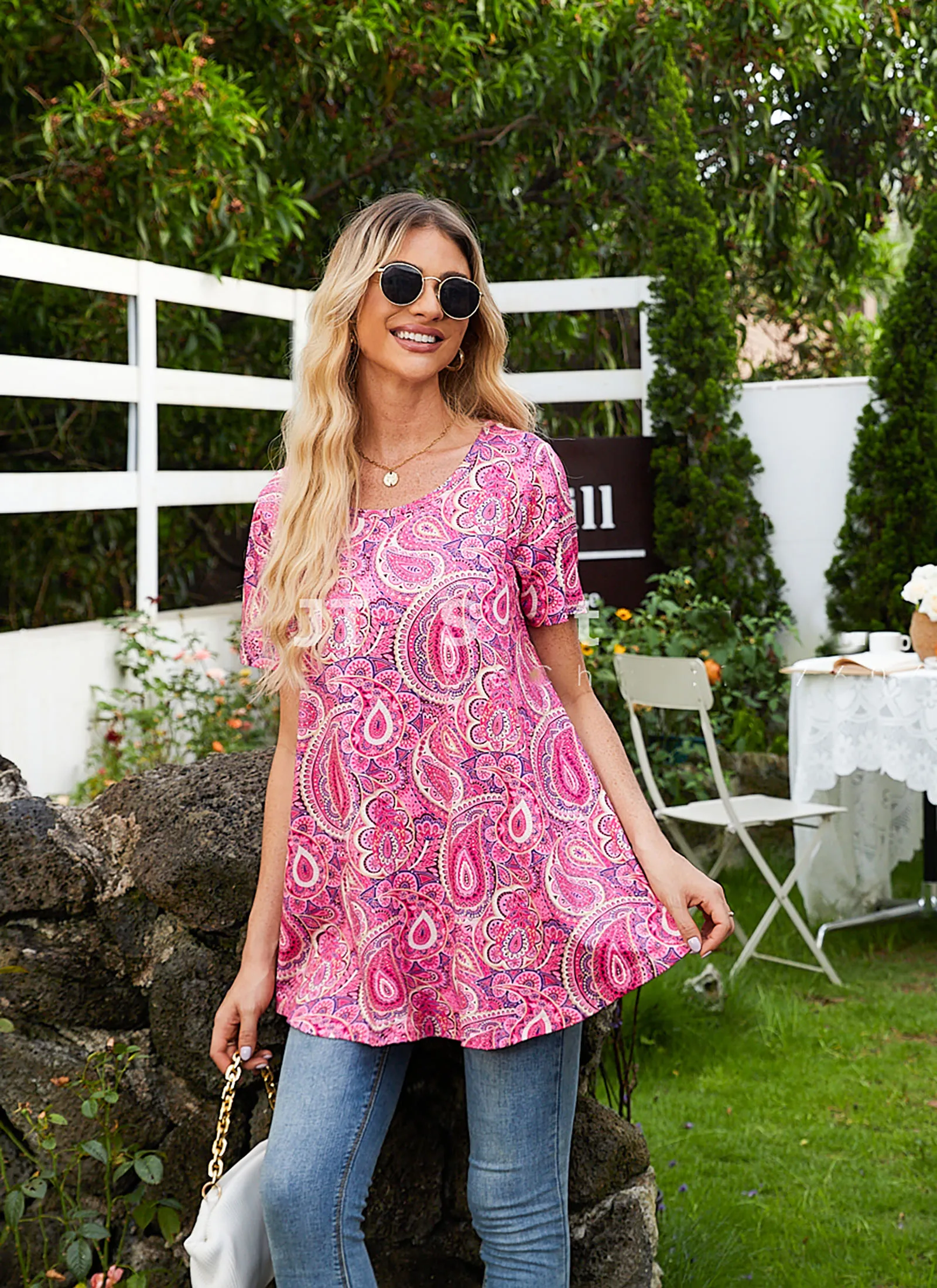 Tunic Tops for Women Plus Size Short Sleeve Crew Neck Swing Flare Loose T-Shirt Blouses to Wear with Leggings - splensive