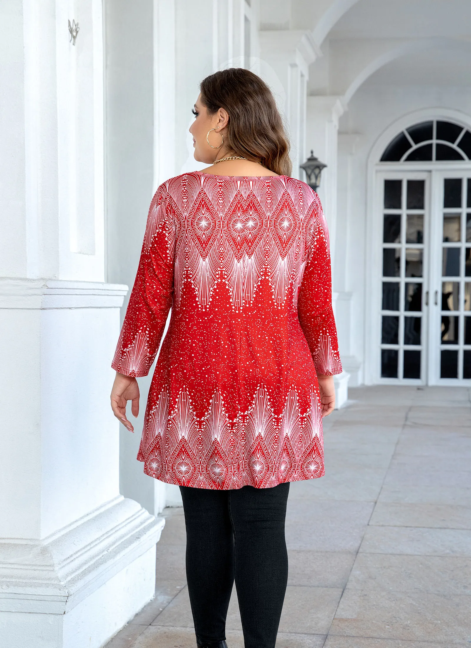 Tunic Tops for Women Plus Size 3/4 Sleeve Crew Neck Swing Flare Loose T-Shirt Blouses to Wear with Leggings - splensive