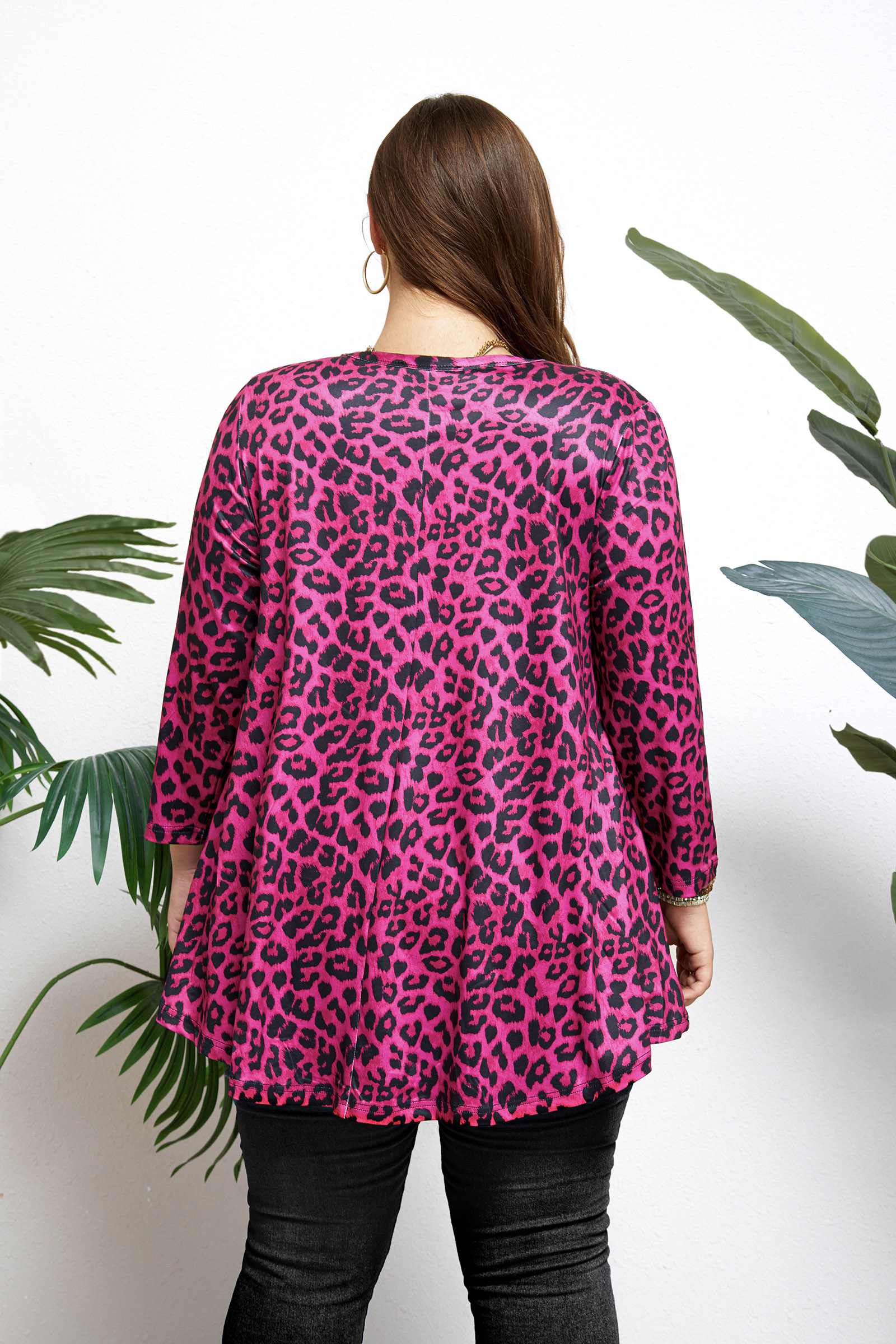 Womens Tunic Tops 3/4 Sleeve Plus Size Crew Neck Swing Flare Loose Fit T-Shirt Blouses to Wear with Leggings - splensive